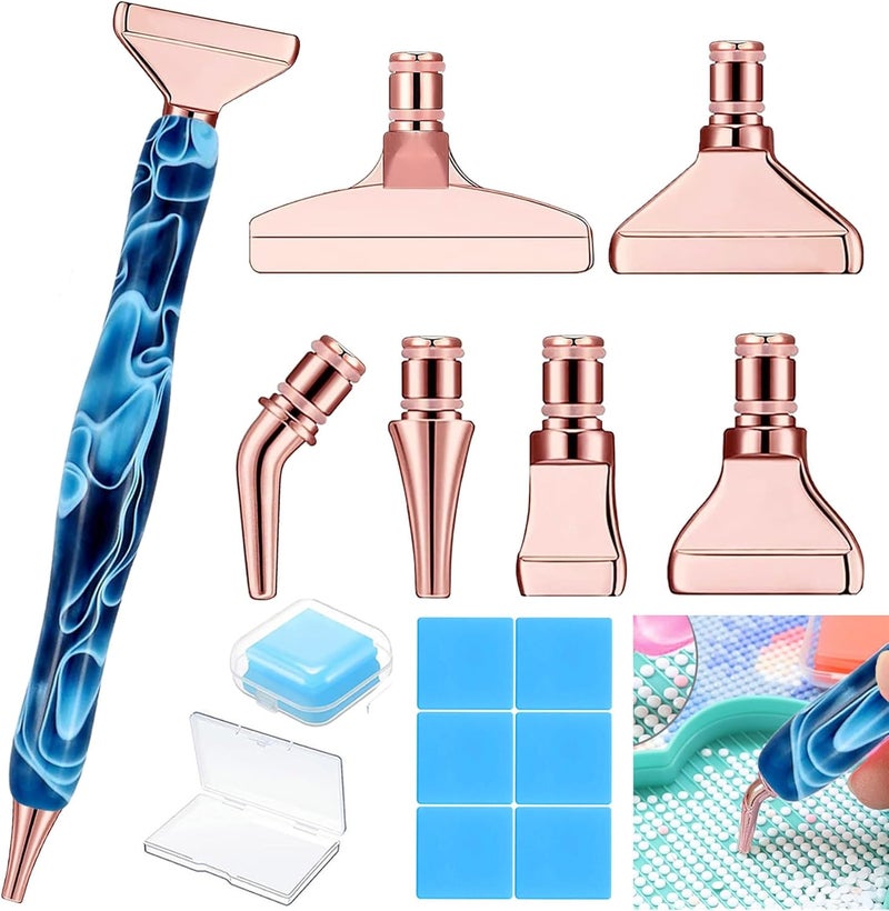 Heyseri Diamond Art Pens Tools, Ergonomic Diamond Painting Pen Kits with Steel Metal Tip, Art Tool Accessories Drill Bead Dot Pens for 5D Diamonds Paint (Blue-Gold) - Image 1